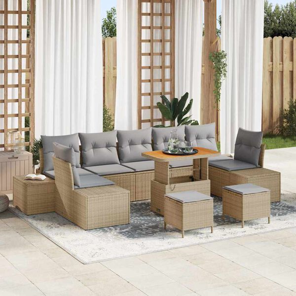 vidaXL Gartensofa-set mit Kissen 10 pcs Beige Poly-Rattan