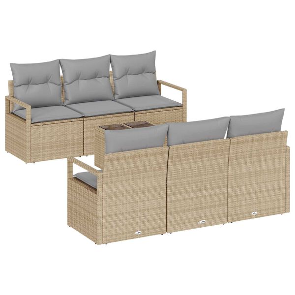 vidaXL Gartensofa-set mit Kissen 7 pcs Beige und Grau Poly-Rattan