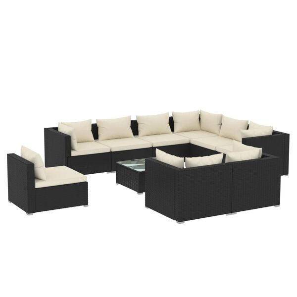 vidaXL 10-tlg. Garten-Lounge-Set mit Kissen Poly Rattan Schwarz