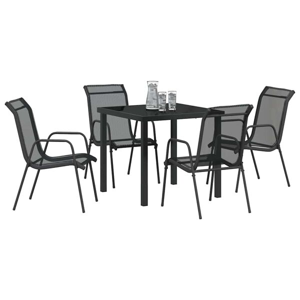 vidaXL Garten Essgruppe 5 pcs Schwarz Pulverbeschichteter Stahl