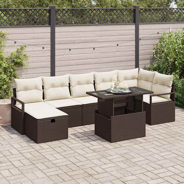 vidaXL Garten-Sofa-Set mit Kissen mit Speicher 8 pcs Braun Poly Rattan