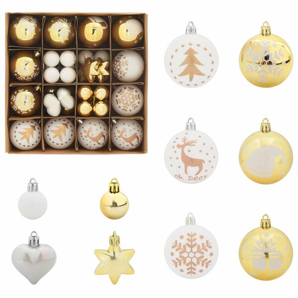 vidaXL Weihnachtskugel-Set 40 pcs Weiß und Gold Kunststoff