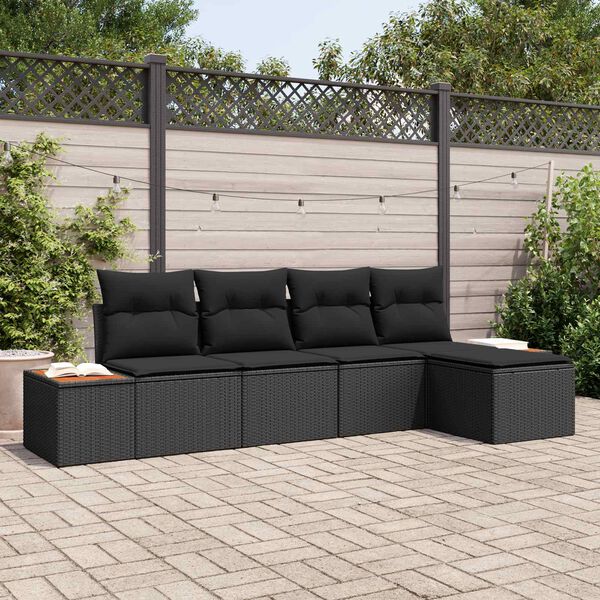 vidaXL Gartensofa-set mit Kissen 5 pcs Schwarz Poly Rattan