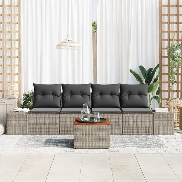vidaXL Gartensofa-set mit Speicher 5 pcs Grau Poly-Rattan