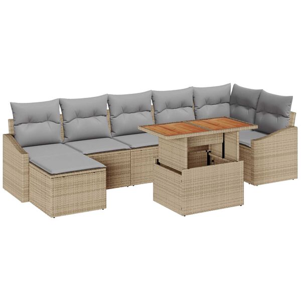 vidaXL Garten-Sofa-Set mit Speicher 8 pcs Beige Poly Rattan