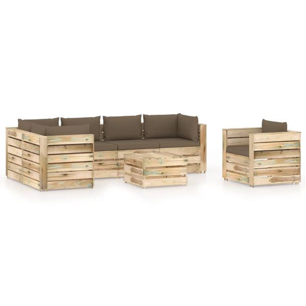 vidaXL 7-tlg. Garten-Lounge-Set mit Kissen Gr&uuml;n Impr&auml;gniertes Holz