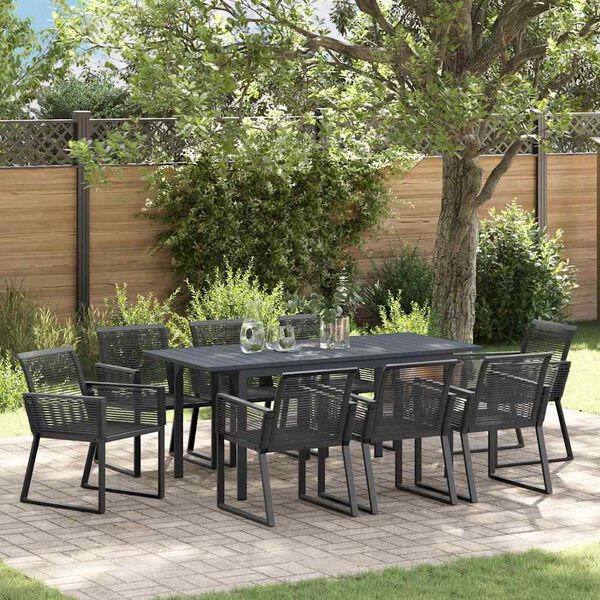 vidaXL Garten Essgruppe 9 pcs Schwarz Stahl und Poly-Rattan