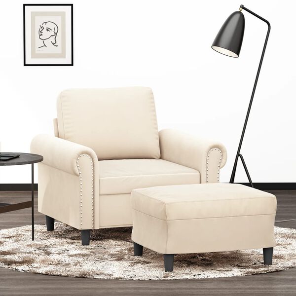 vidaXL Sessel mit Hocker Creme 60 cm Samt