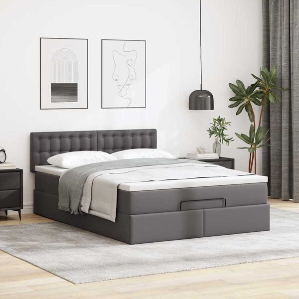 vidaXL Ottoman-Bett mit Matratze Grau 140x200 cm Kunstleder