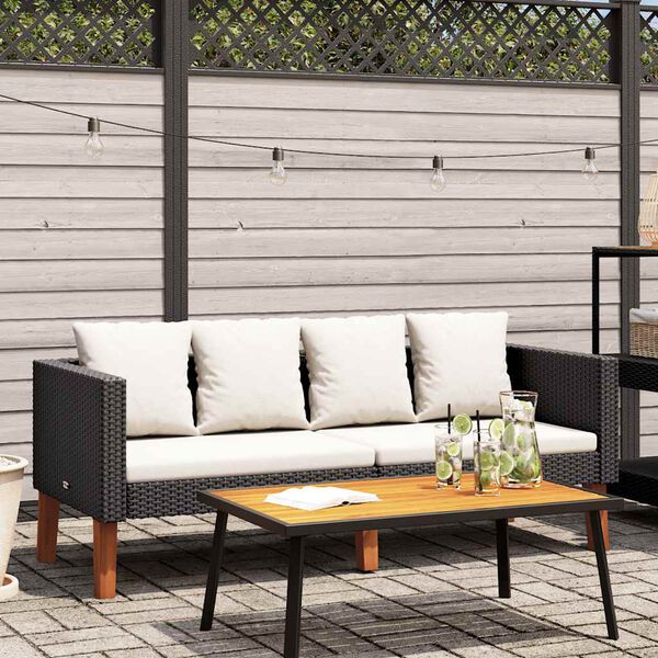 vidaXL 2-Sitzer-Gartensofa mit Auflagen Poly Rattan Schwarz