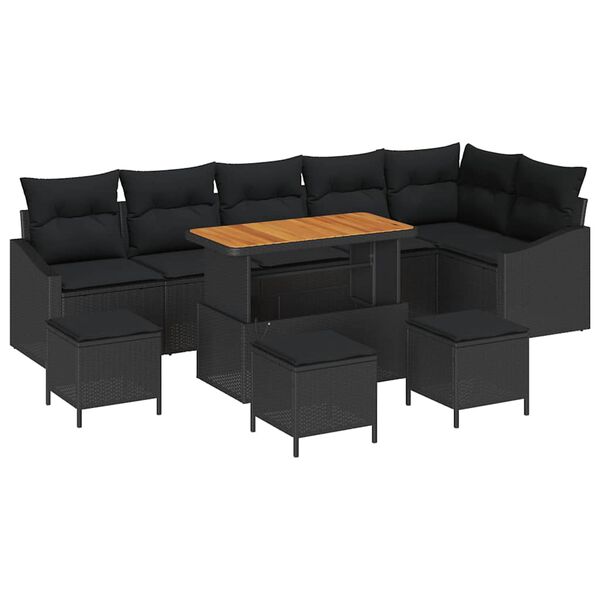vidaXL Gartensofa-set mit Kissen 10 pcs Schwarz Poly-Rattan