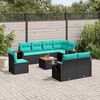 vidaXL 9-teiliges Gartensofa-Set mit Kissen, schwarzes Polyrattan