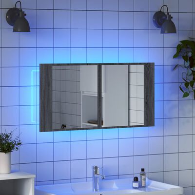 vidaXL LED-Spiegelschrank Grau Sonoma 90x12x45 cm Acryl