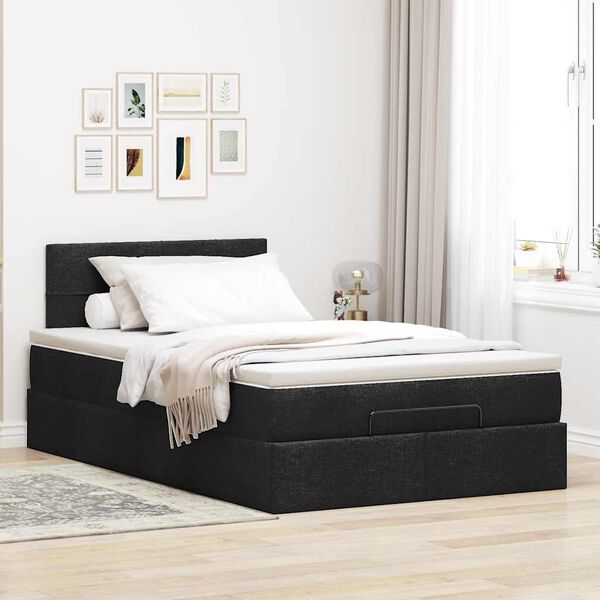 vidaXL Ottoman-Bett mit Matratze Schwarz 120x200 cm Stoff