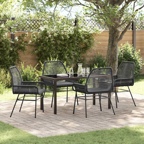 vidaXL Garten Essgruppe mit Kissen 5 pcs Schwarz Poly-Rattan