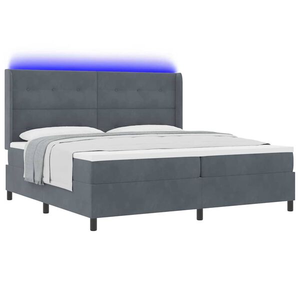 vidaXL Boxspringbett mit Matratze mit LED Dunkelgrau 200 x 200 cm Samt