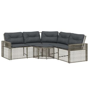 vidaXL Gartensofa in L-Form mit Kissen und Fu&szlig;bank Grau Poly Rattan