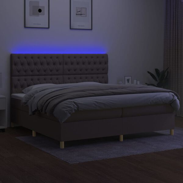 vidaXL Boxspringbett mit Matratze & LED Taupe 200x200 cm Stoff