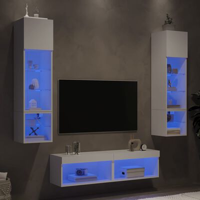 vidaXL 6-tlg. Wohnwand mit LED-Beleuchtung Weiß Holzwerkstoff