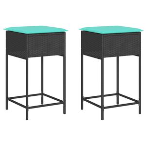 vidaXL Garten-Barhocker mit Kissen 2 Stk. Schwarz Poly Rattan