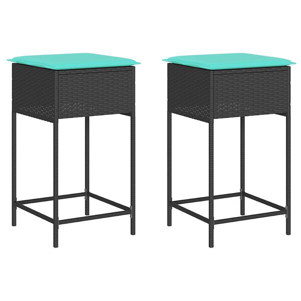 vidaXL Garten-Barhocker mit Kissen 2 Stk. Schwarz Poly Rattan