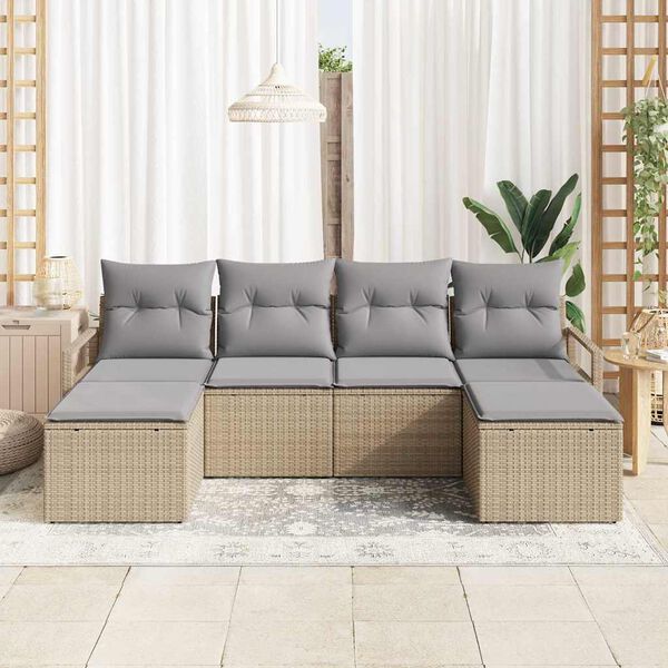 vidaXL Garten-Sofa-Set mit Kissen 6 pcs Beige und Hellgrau