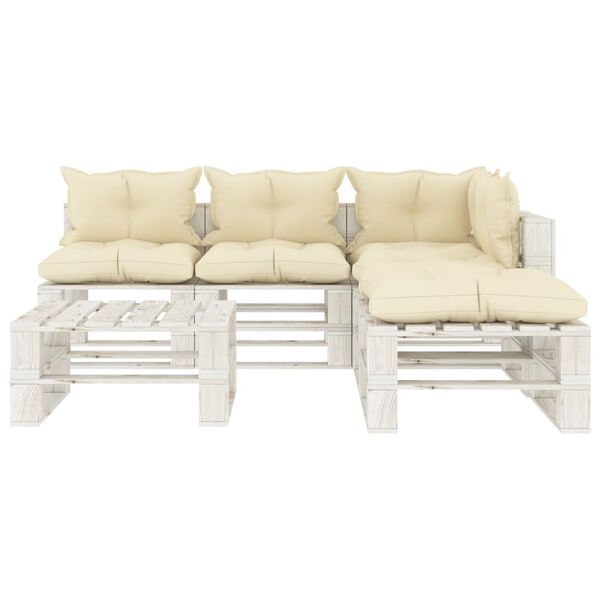 vidaXL 6-tlg. Garten-Lounge-Set Paletten mit Kissen in Creme Holz