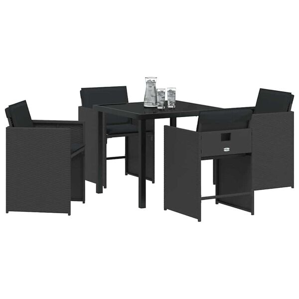 vidaXL Garten Essgruppe 5 pcs Schwarz Poly-Rattan