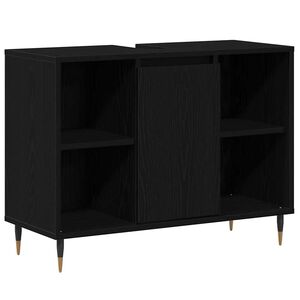 vidaXL Badezimmerschrank mit T&uuml;r Schwarz 80 x 33 x 60 cm Holzwerkstoff