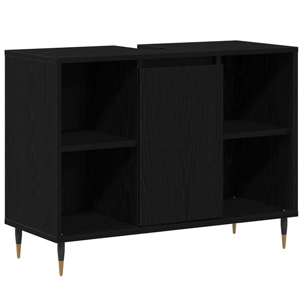 vidaXL Badezimmerschrank mit T&uuml;r Schwarz 80 x 33 x 60 cm Holzwerkstoff