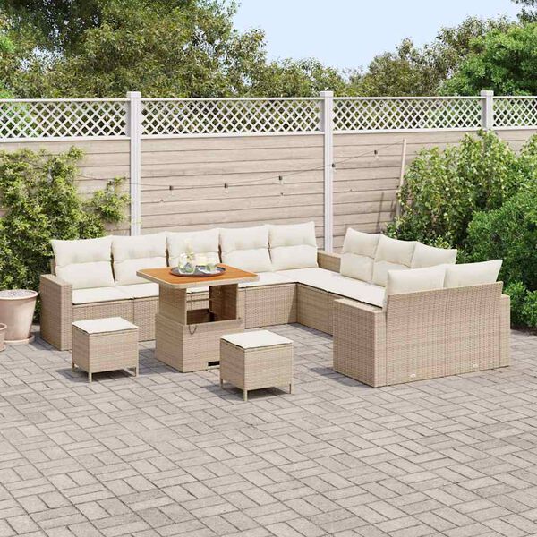 vidaXL Gartensofa-set mit Kissen 17 pcs Beige und Creme Poly-Rattan