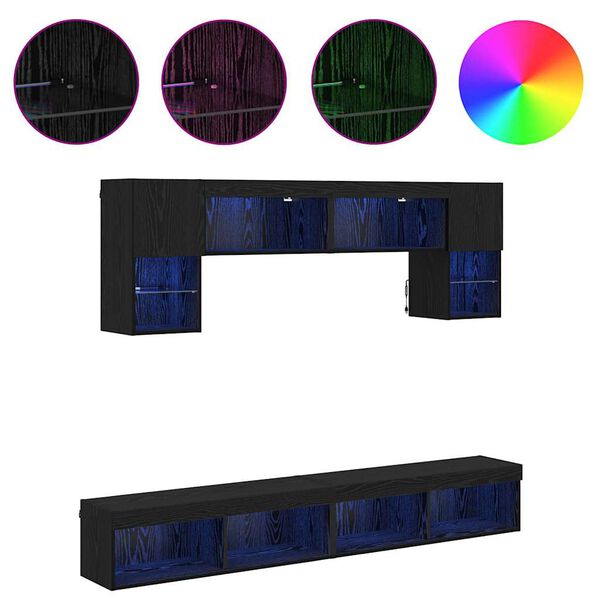 vidaXL TV Wand Einheiten mit LED 6 pcs Schwarz Eichen-Optik