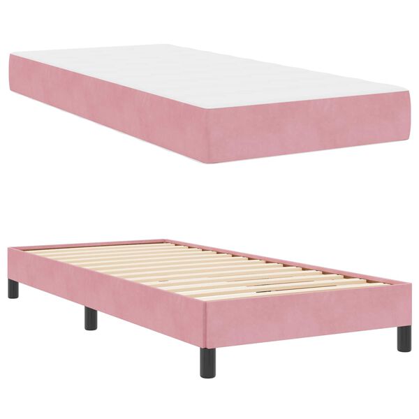 vidaXL Boxspringbett mit Matratze Rosa 80 x 200 cm Stoff