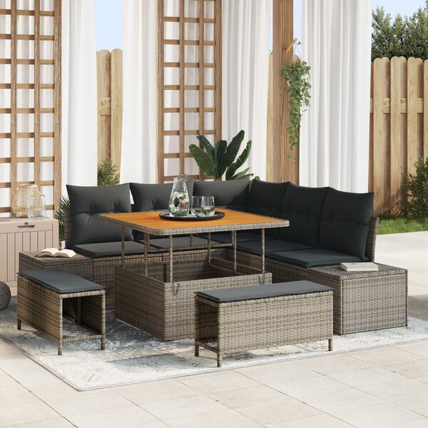 vidaXL Garten-Sofa-Set mit Kissen 8 pcs Grau Poly Rattan