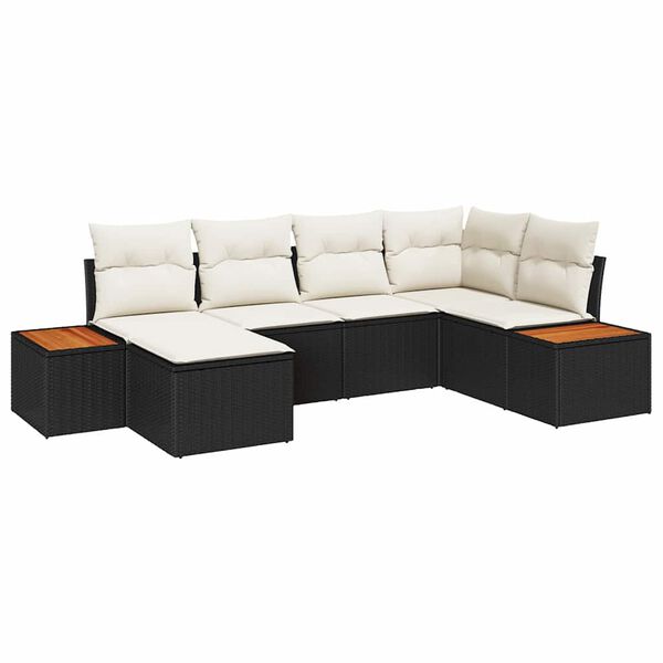 vidaXL Gartensofa-set mit Kissen 6 pcs Schwarz Poly-Rattan