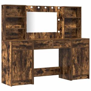 vidaXL Schminktischset mit LED 3 pcs Ger&auml;ucherte Eiche Holzwerkstoff