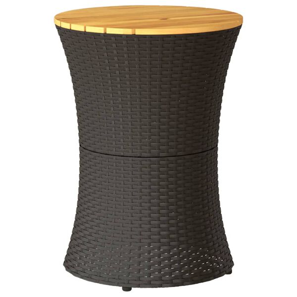 vidaXL Garten-Beistelltisch Trommelform Schwarz Poly Rattan Massivholz