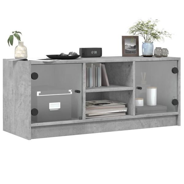 vidaXL TV-Schrank mit Glastüren Betongrau 102x37x42 cm