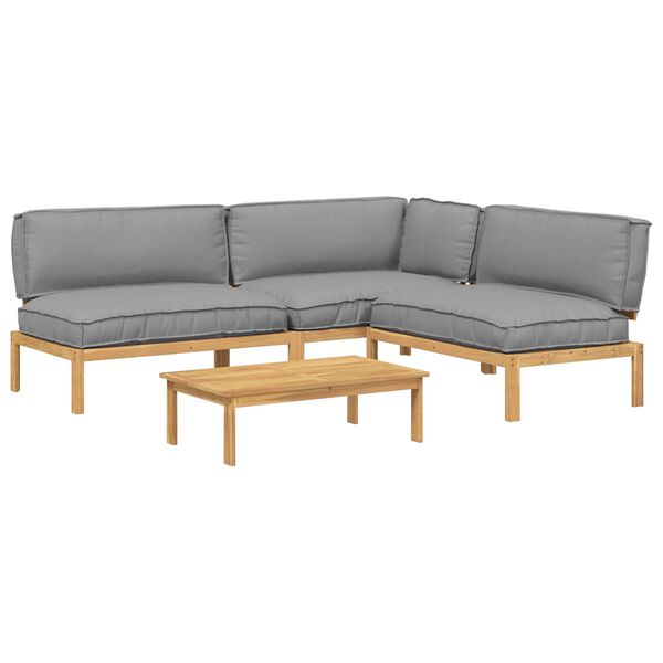 vidaXL Sofa Set mit Kissen Uni 4 pcs Grau Massivholz Akazie