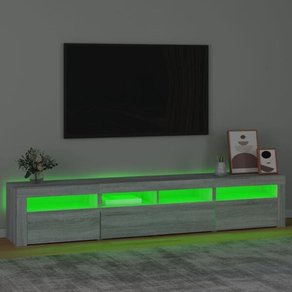 vidaXL TV-Schrank mit LED-Leuchten Grau Sonoma 210x35x40 cm