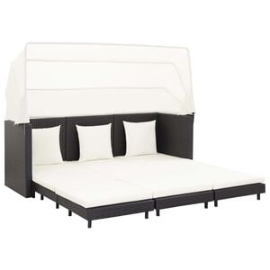 vidaXL Ausziehbares 3-Sitzer-Schlafsofa mit Dach Poly Rattan Schwarz