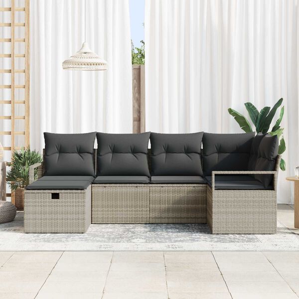vidaXL Sofa Set mit Kissen mit Speicher 6 pcs Hellgrau Poly-Rattan