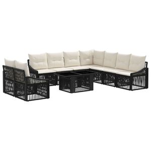 vidaXL Gartensofa-set 10 stk. Schwarz und Cremewei&szlig; Poly-Rattan