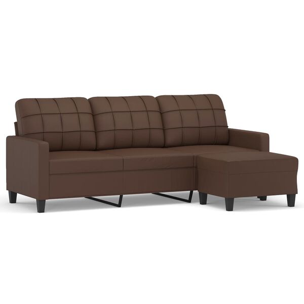 vidaXL 3-Sitzer-Sofa mit Hocker Braun 180 cm Kunstleder