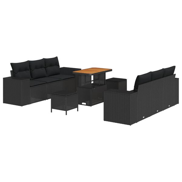vidaXL Gartensofa-set mit Kissen 9 pcs Schwarz Poly Rattan