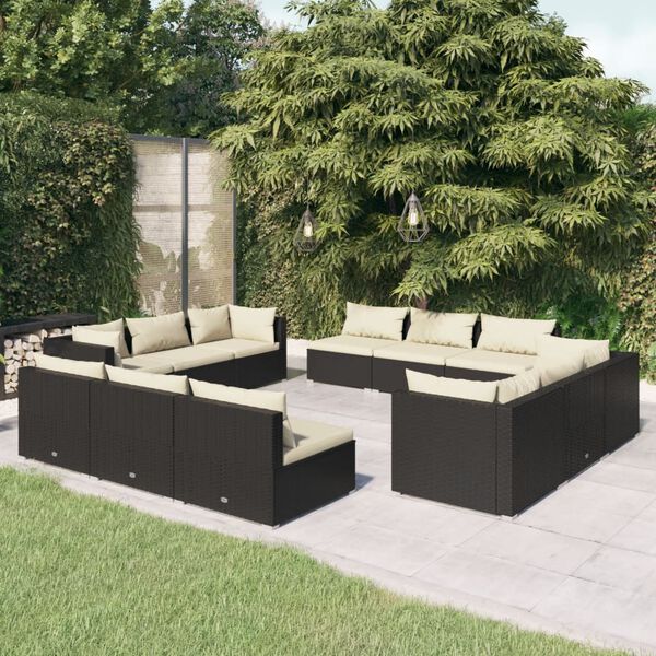 vidaXL 12-tlg. Garten-Lounge-Set mit Kissen Poly Rattan Schwarz