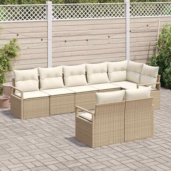 vidaXL Sofa Set mit Kissen 8 pcs Beige Poly Rattan