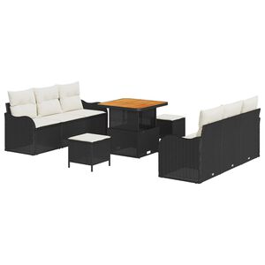 vidaXL Gartensofa-set mit Kissen 9 pcs Schwarz Poly-Rattan