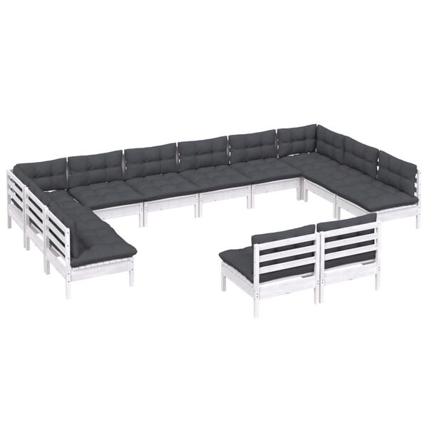 vidaXL 12-tlg. Garten-Lounge-Set mit Kissen Weiß Kiefer Massivholz