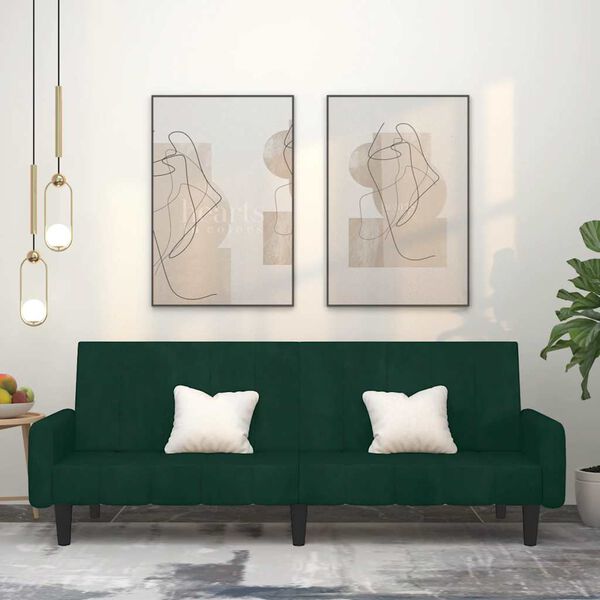 vidaXL Schlafsofa 2-Sitzer Dunkelgrün Samt